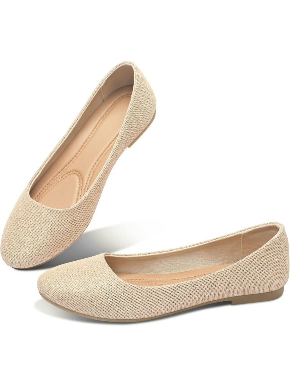 Women's Gold Glitter Round Toe Flats Slip On Stable Black Ballet Dress Shoes